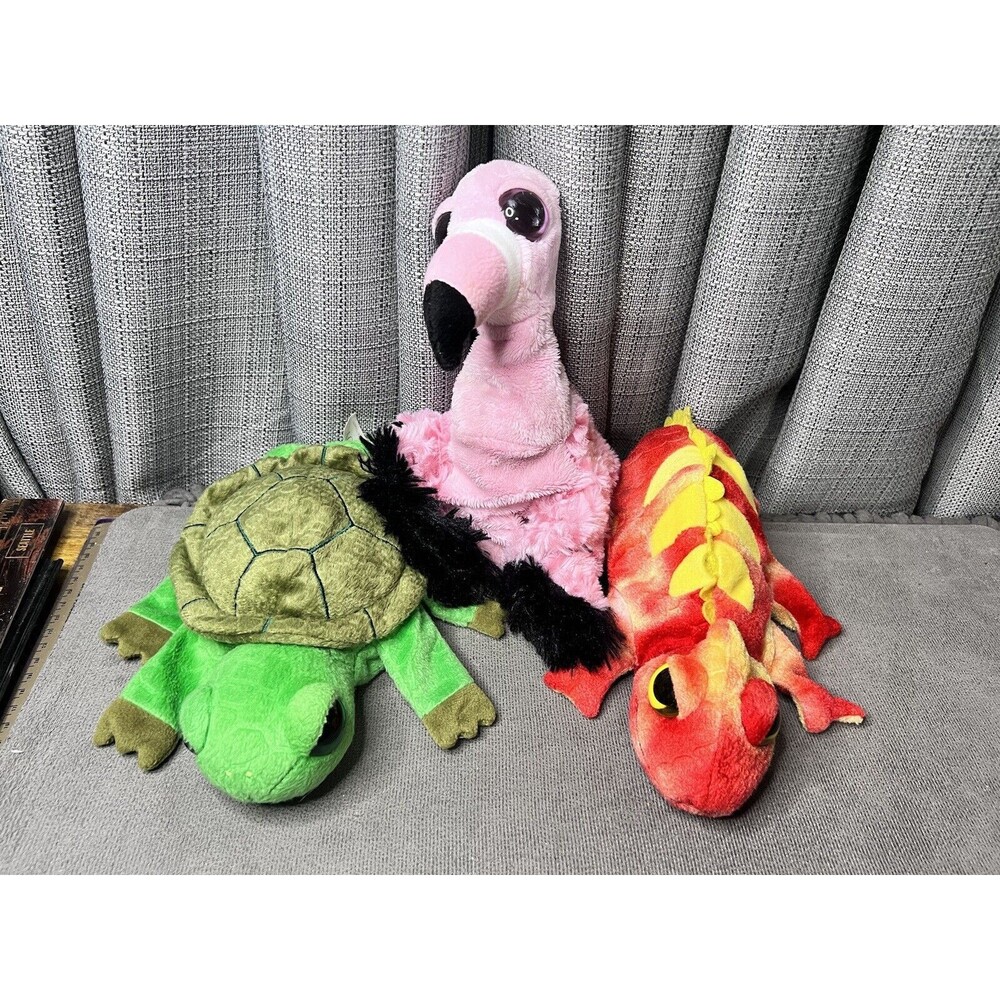Caltoy Hand Puppets Flamingo Chameleon Turtle 11 inch Stuffed Animal Toy Plush